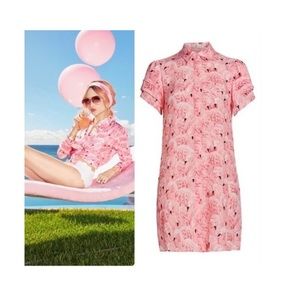 Alice + Olivia Jen Flamingo Short Sleeve Shirtdress